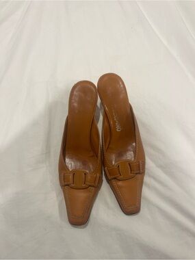 Salvatore Ferragamo Cognac Leather Slip-On Mules